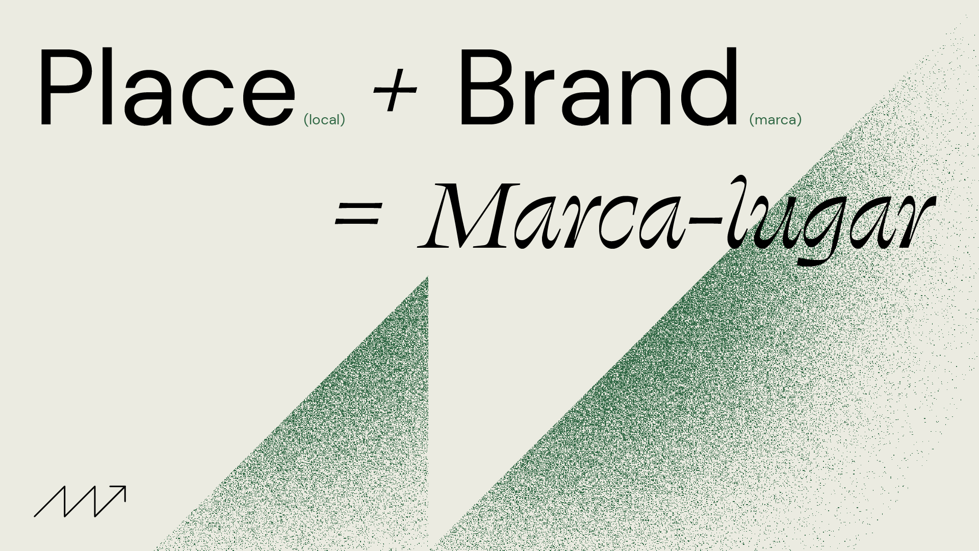 Imagem gráfica que explica o conceito de marca-lugar como place (local) + brand (marca), resultando em place branding.